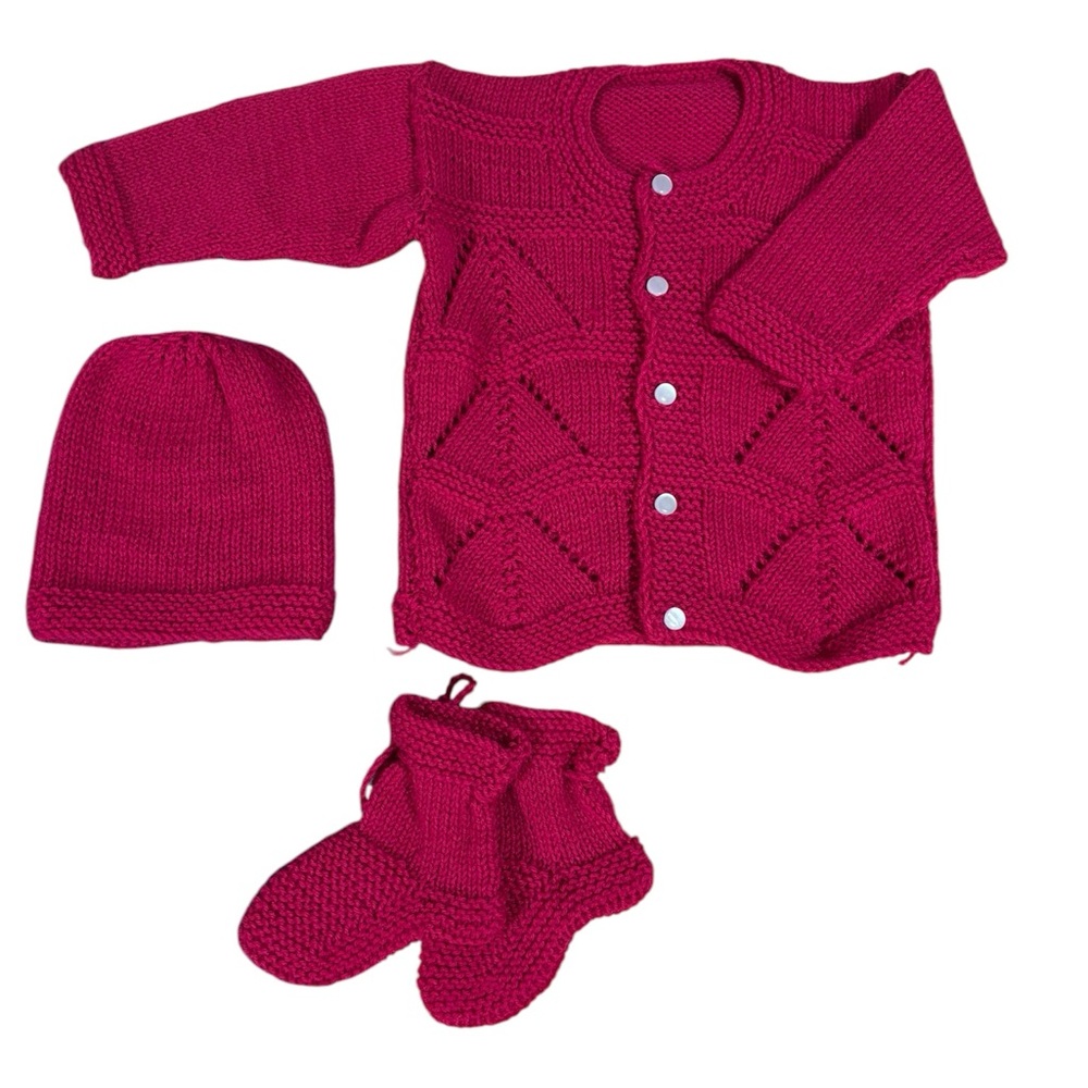 Red Knit Baby Cardigan Set